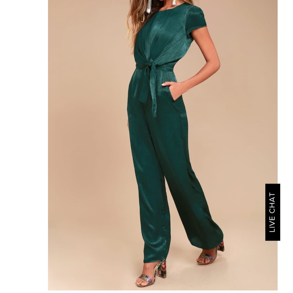 Let me entertain you forest green jumpsuit